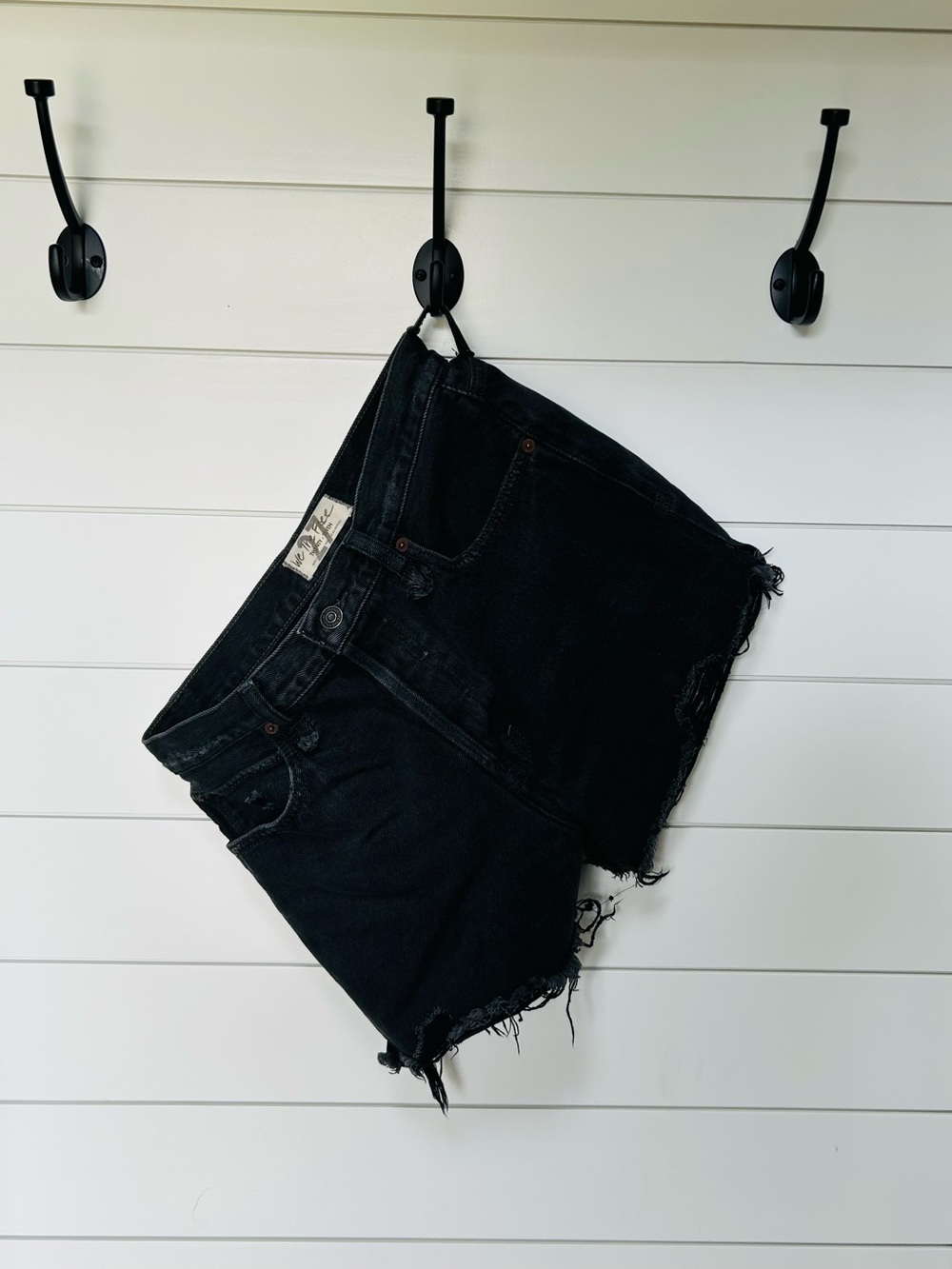 Free People Black Distressed Denim Jean Shorts